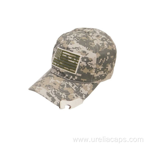 Camo outdoor hunting hat with bottle opener